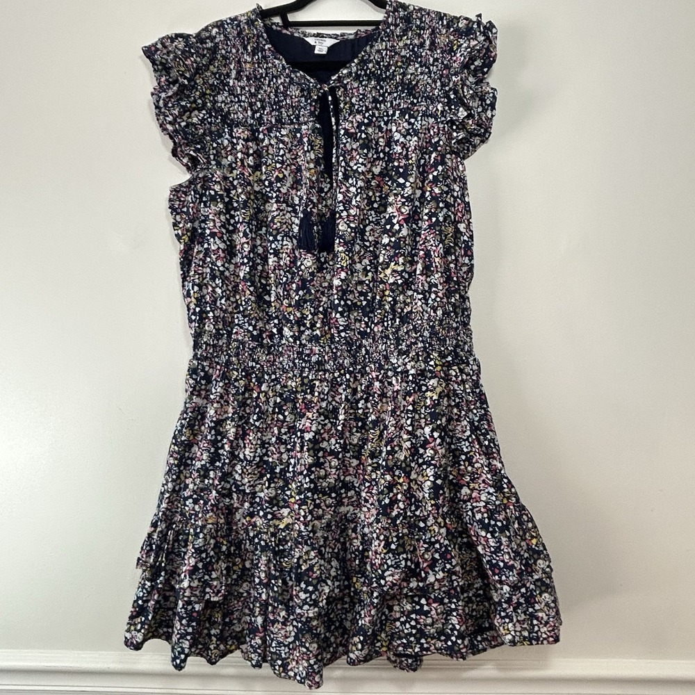 Crown & Ivy Floral‎ Cottagecore Navy Tiered Cotton Ruffle Dress Women's Size XL